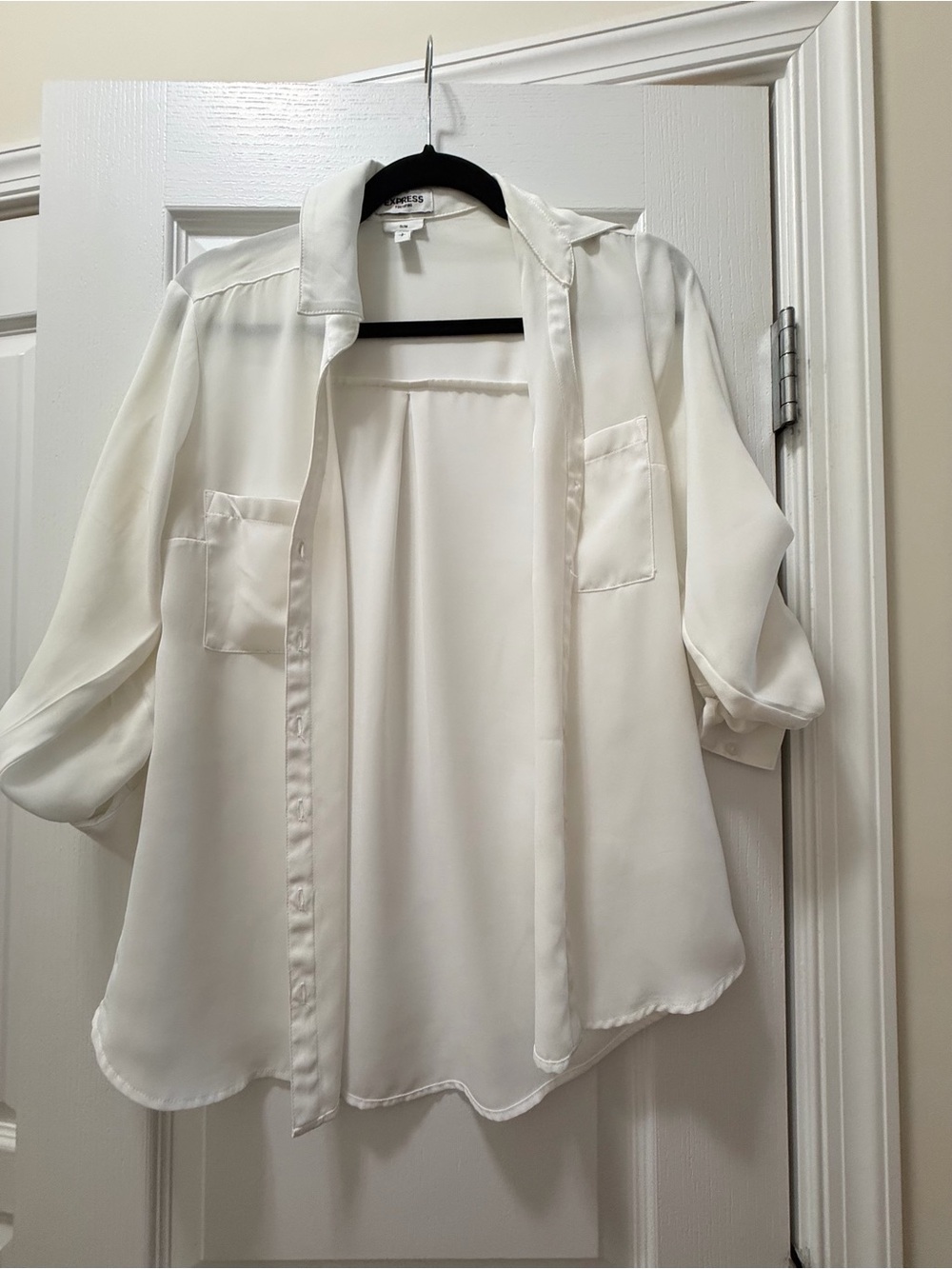 Express Ivory Satin Button-Down Shirt